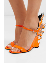 Prada Neon Patent Leather Wedge Sandals