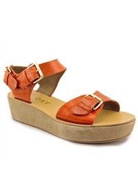 Report Siren Orange Open Toe Leather Wedge Sandals Shoes Uk 75