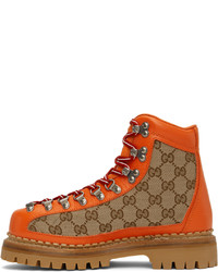 Gucci Orange The North Face Edition Lace Up Boots