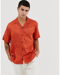 ASOS DESIGN Oversized Leopard Jacquard Shirt In Orange With Revere Collar