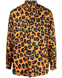 Orange Leopard Silk Long Sleeve Shirt