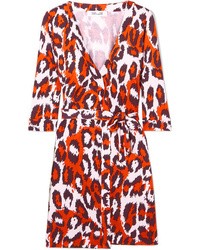 Orange Leopard Silk Wrap Dress