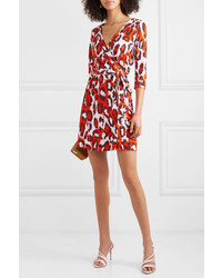 Diane von Furstenberg Julian Leopard Print Silk Jersey Mini Wrap Dress