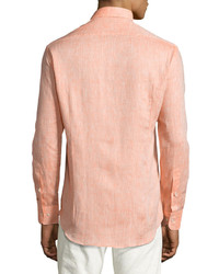Etro Crosshatched Linen Sport Shirt Orange