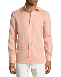 Etro Crosshatched Linen Sport Shirt Orange