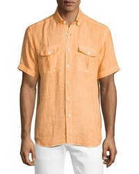 Neiman Marcus Linen Short Sleeve Shirt Orange