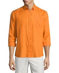 Vilebrequin Caroubier Linen Long Sleeve Shirt Orange