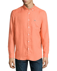 Lacoste Linen Long Sleeve Shirt Papaya Orange