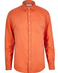 River Island Orange Linen Blend Long Sleeve Shirt