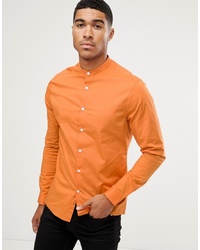 ASOS DESIGN Skinny Shirt With Grandad Collar In Orange