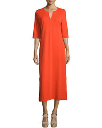 Joan Vass 34 Sleeve Cotton Interlock Maxi Dress Plus Size