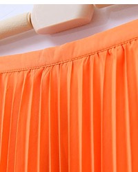 ChicNova Orange Maxi Skirt With Pleats