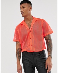 ASOS DESIGN Oversized Mesh Shirt In Neon Orange