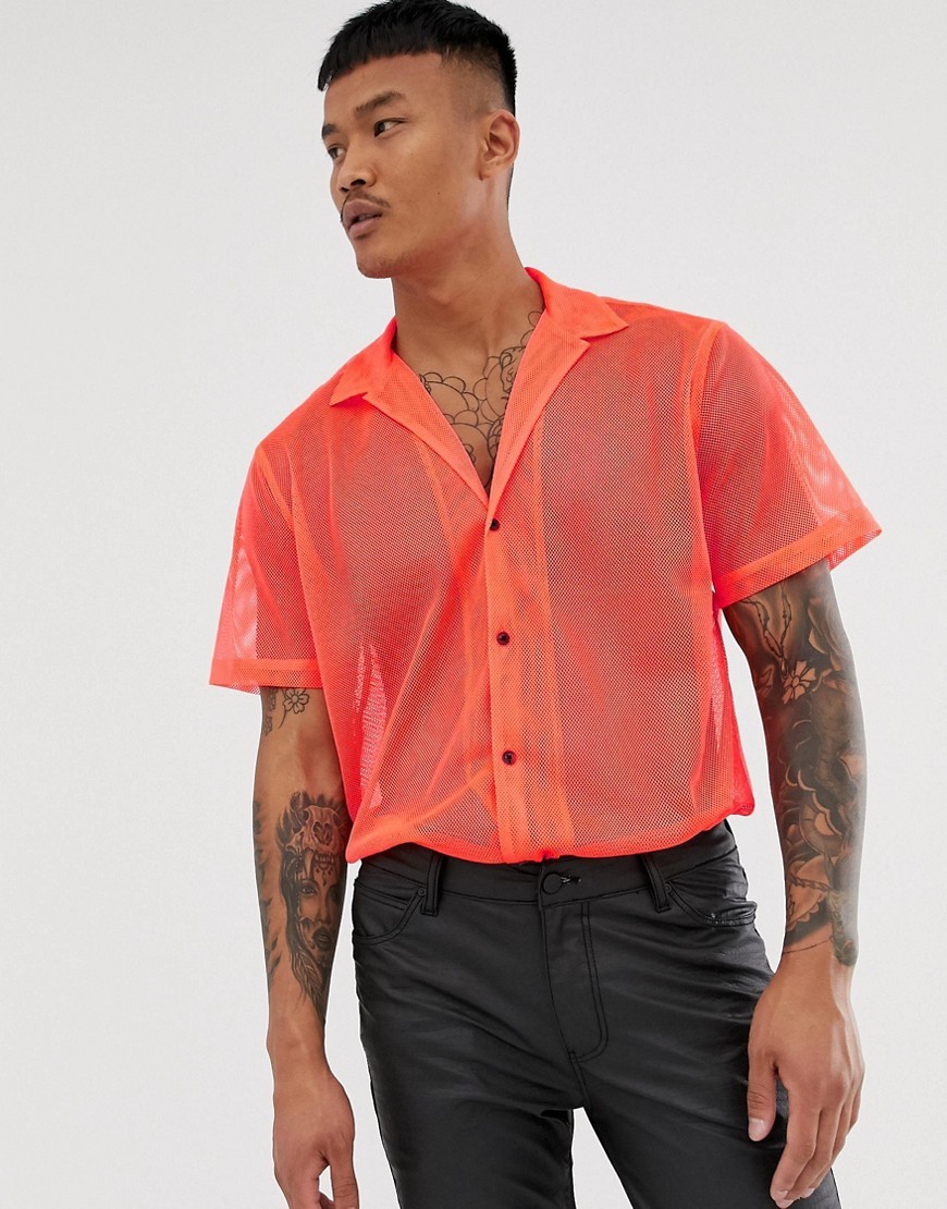 dele Skibform Dare ASOS DESIGN Oversized Mesh Shirt In Neon Orange, $24 | Asos | Lookastic