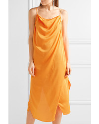 IRO Altara Asymmetric Draped Crepe De Chine Midi Dress Orange