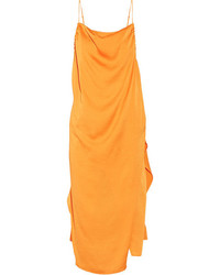 IRO Altara Asymmetric Draped Crepe De Chine Midi Dress Orange