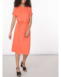 Orange Jersey Tie Waist Cold Shoulder Midi Dress