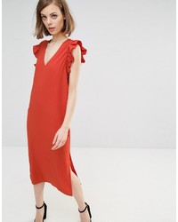 Lost Ink Midi Dress With Frill Sleeve