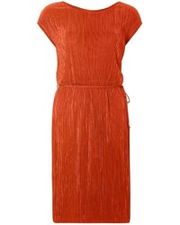 Orange Plisse Midi Dress