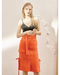 High Waist Midi Skirt Orange