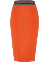 River Island Orange Stripe Waist Midi Pencil Skirt