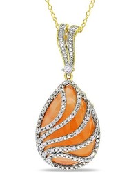 Ice.com 110 Ct Diamond Tw And 16 Ct Tgw Orange Moonstone Fashion Pendant With Chain Yellow Silver Gh I2i3 Yellow Rhodium Plated