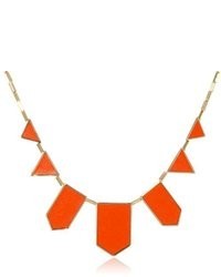 House Of Harlow 1960 Gold Plated And Orange Leather Station Necklace 20