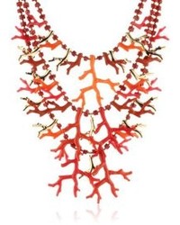 Kenneth Jay Lane 3 Row Multi Coral And Gold Branch Necklace