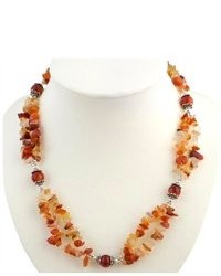 AsiaEXP Handmade Orange Red Yellow Carnelian Necklace With Antiqued Silver Accents