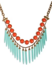 Lucky Brand Gold Tone Blue Spike And Orange Bead Collar Necklace