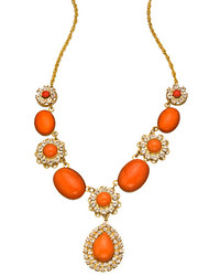 Liz Palacios Orange Caboche And Swarovski Crystal Bib Necklace