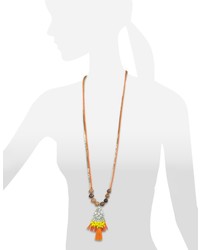 Rada' Rad Golden Chain And Orange Satin Long Necklace W Pendant