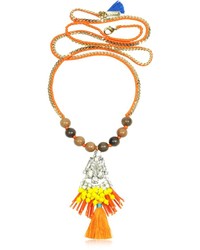 Rada' Rad Golden Chain And Orange Satin Long Necklace W Pendant