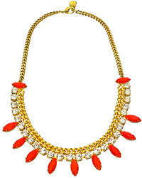 Yochi Rhinestone And Orange Stone Flat Chain Bib Necklace