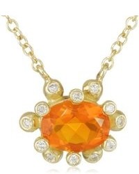 Suzy Landa Firecracker 18k Yellow Gold Diamond And Fire Opal Pendant Necklace