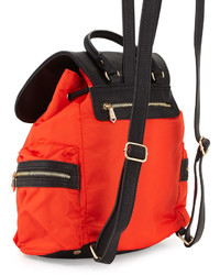 Neiman Marcus Elizabeth Contrast Trim Nylon Backpack Blood Orange