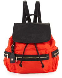 Neiman Marcus Elizabeth Contrast Trim Nylon Backpack Blood Orange
