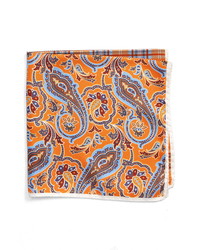 Orange Paisley Silk Pocket Square