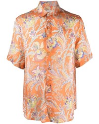 Orange Paisley Silk Short Sleeve Shirt
