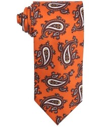 Brioni Orange And Brown Paisley Print Silk Tie