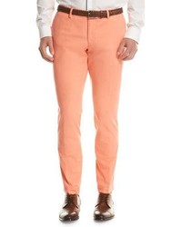 BOSS Stretch Cotton Flat Front Pants Light Orange