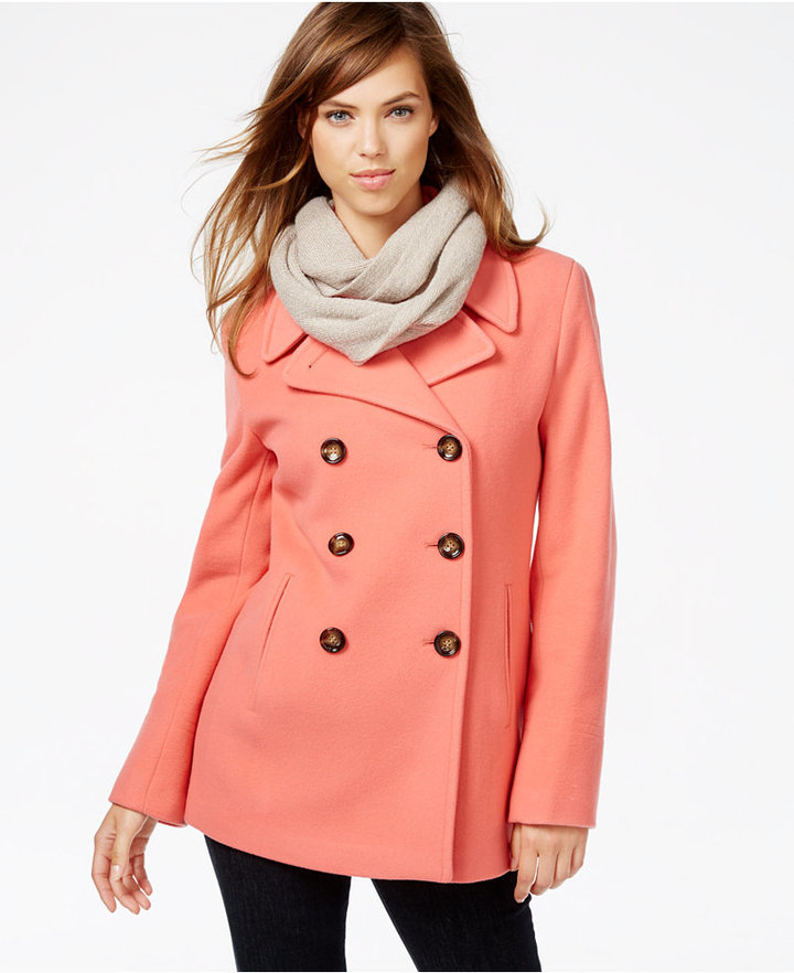 Calvin Klein Wool Cashmere Blend Peacoat With Free Infinity Scarf, $129 |  Macy's | Lookastic