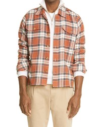 Orange Plaid Linen Shirt Jacket