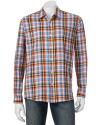 Michl Brandon Southern Vintage Orange Plaid Button Down Shirt