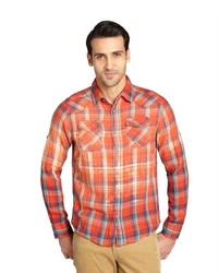 Fresh Orange Plaid Cotton Button Front Shirt