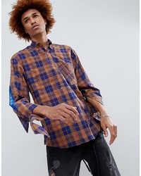 D-Antidote Oversized Check Shirt With Sleeve Print