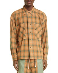 Nicholas Daley Plaid Oversize Cotton Work Shirt In Orangegreen Check At Nordstrom