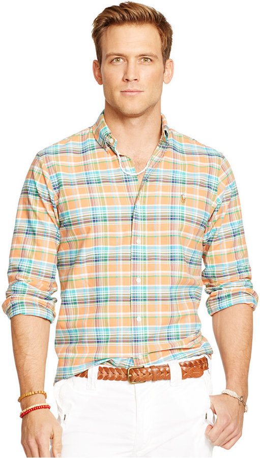 orange plaid polo shirt