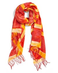 Nordstrom Space Plaid Cashmere Wool Scarf Red Orange One Size One Size