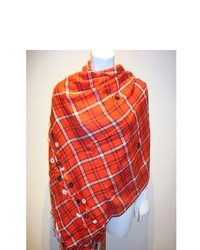 selection privee Amina Red Floral Plaid Wool Scarf